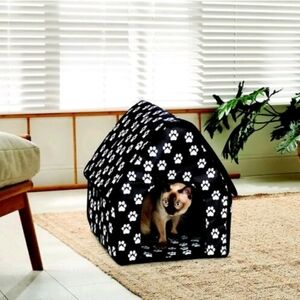 BRAND NEW ** Black Pet House with White Paw Prints